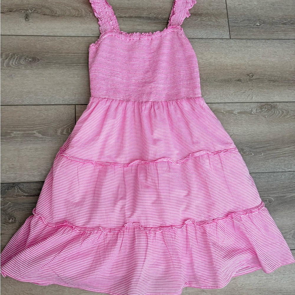 J. Crew Pink Striped Tiered Sundress with Ruffled Straps